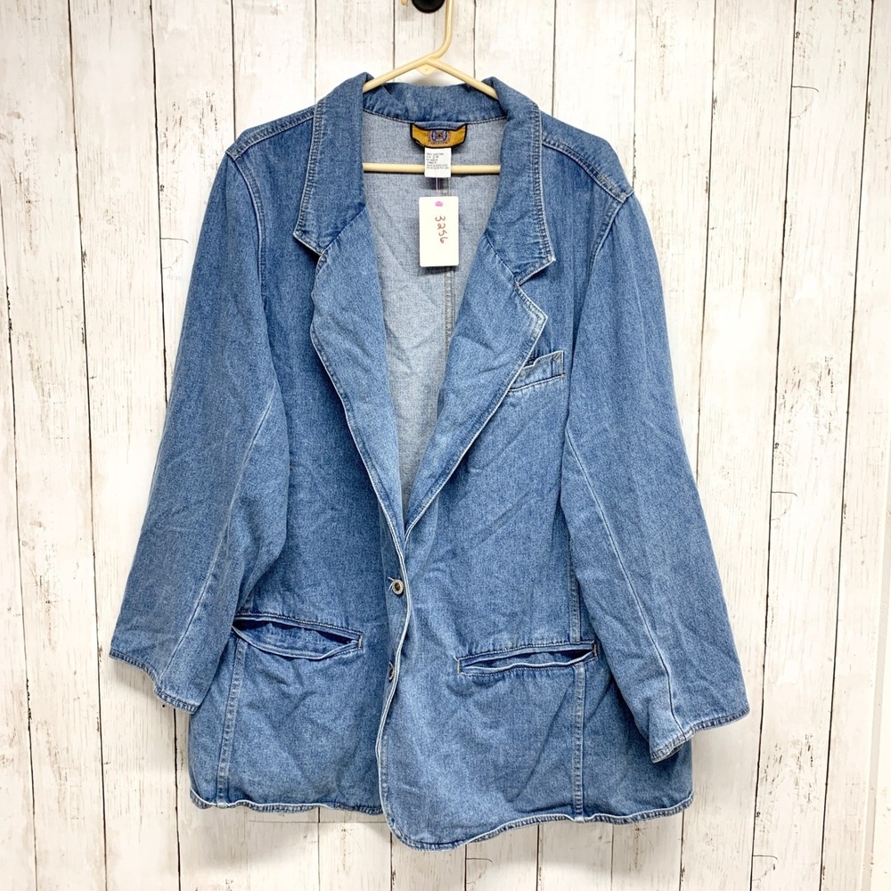 Baccini Vintage Denim Blazer Womens Size 20 Blue Jean Jacket Cotton 90s Y2K